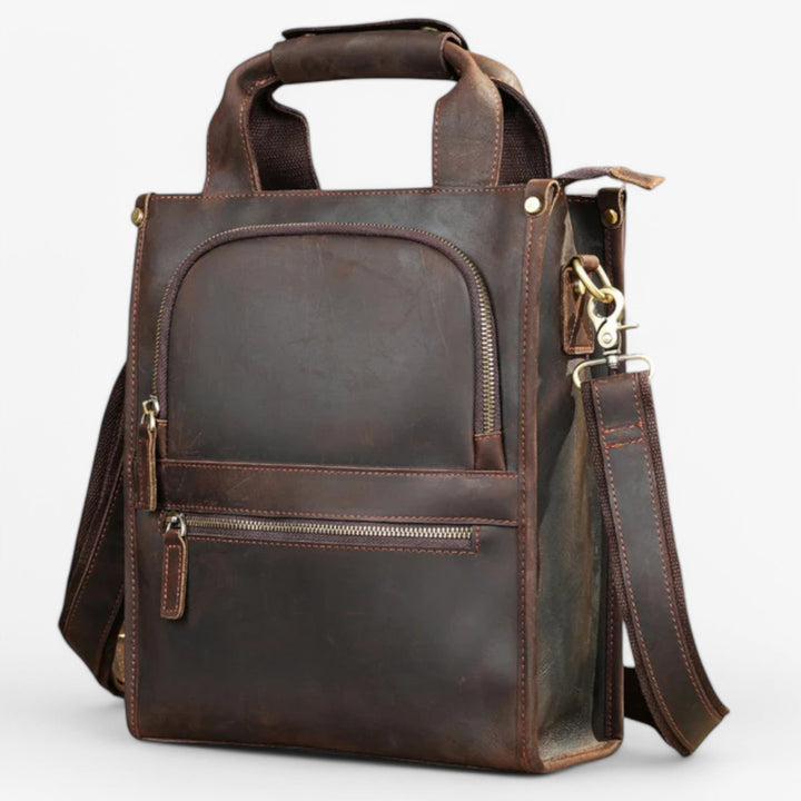 Borsa portadocumenti unisex elegante marrone con patta, perfetta per ufficio, lavoro e viaggio.