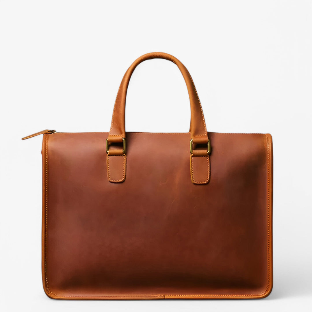 Borsa portadocumenti unisex marrone vintage con scomparto laptop, ideale per lavoro e viaggi, stile elegante.
