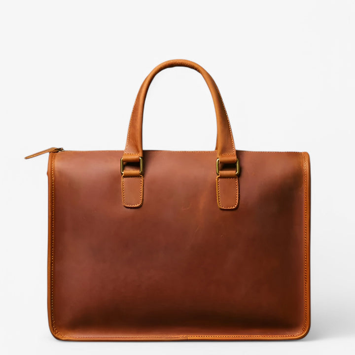 Borsa portadocumenti unisex marrone vintage con scomparto laptop, ideale per lavoro e viaggi, stile elegante.