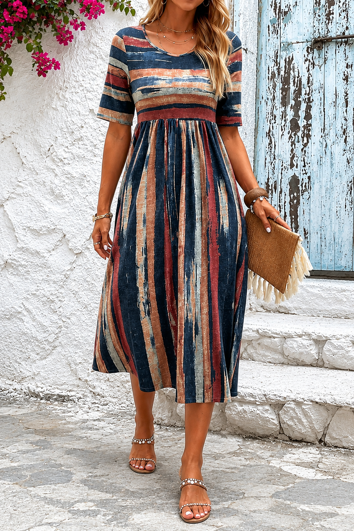 Vestito midi donna Marloes a righe, abito femminile con effetto contenitivo, perfetto per un look casual chic.