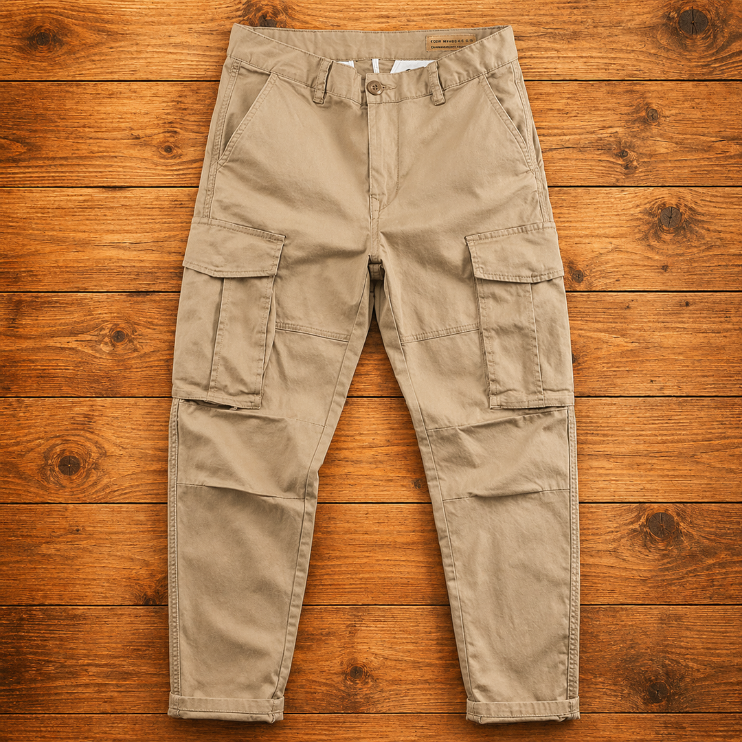 Pantaloni Cargo Uomo Slim Fit neri, design moderno con ampie tasche, ottimi per moda e casual.
