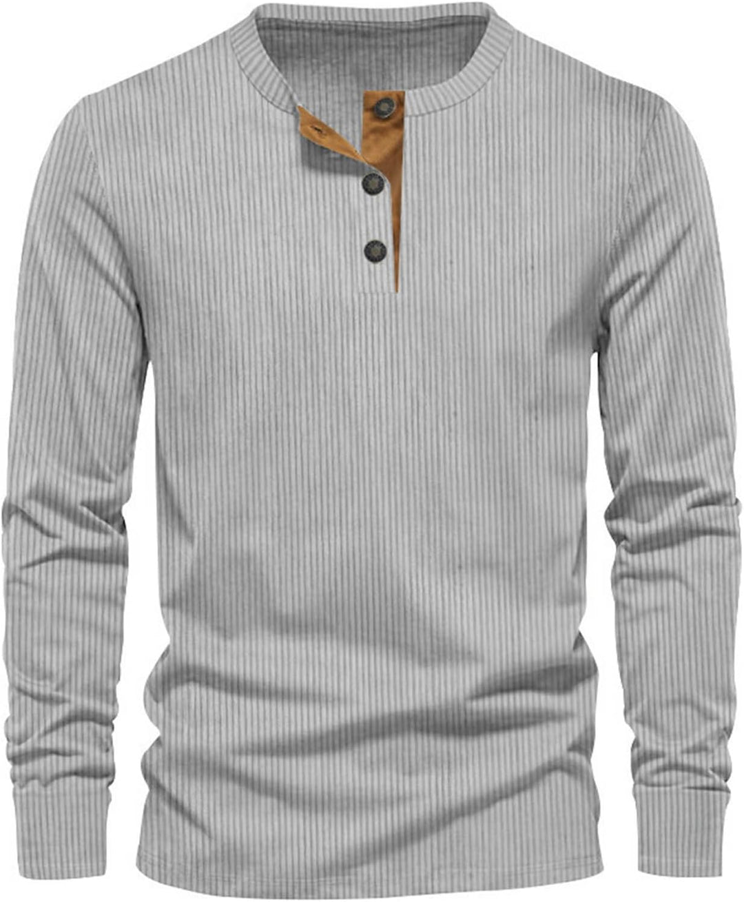 Primo piano su t-shirt uomo a maniche lunghe a coste. Dettaglio del tessuto e del design girocollo per comfort.