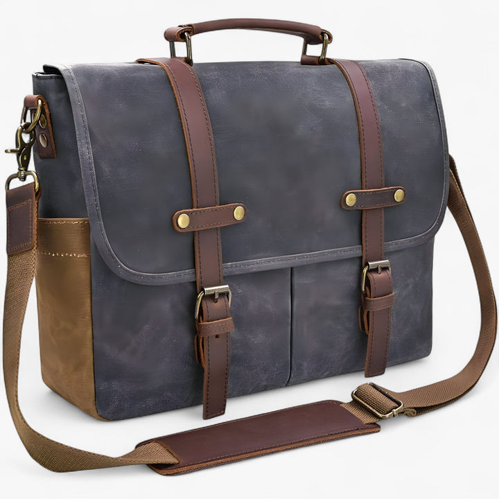 Borsa messenger marrone da uomo porta laptop, accessorio essenziale per professionisti e studenti universitari.