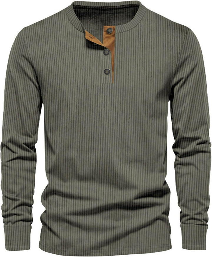 T-shirt uomo a maniche lunghe in tessuto a coste, capo essenziale per abbigliamento maschile. Comfort e stile casual.