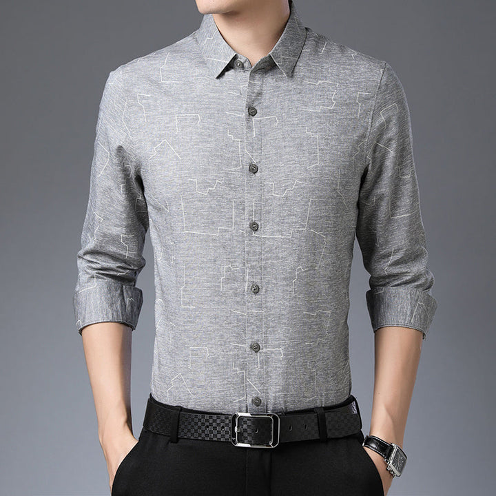 Camicia uomo grigia a manica lunga con bottoni, vestibilità comoda, per un look casual classico e moderno.