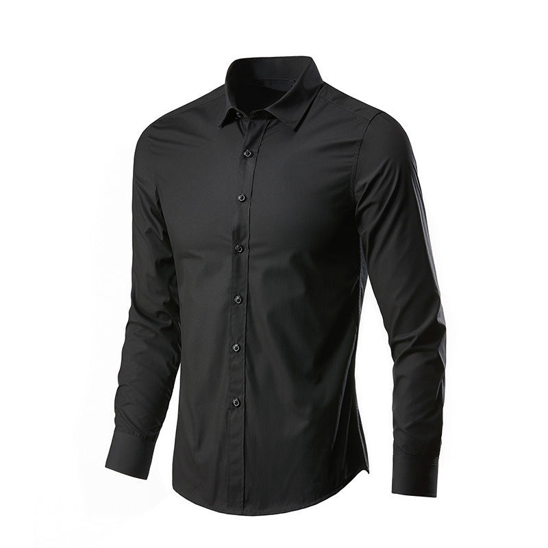 Camicia da uomo elegante senza stiro a maniche lunghe slim fit per look professionale e comfort in ufficio.