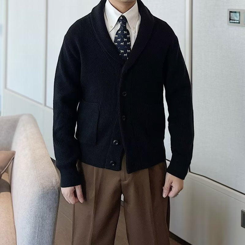 Maglione cardigan da uomo con scollo a V e bottoni, ideale per l'autunno, stile elegante e versatile.