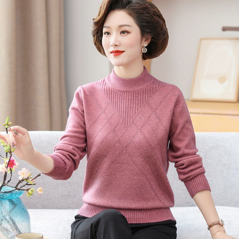 Maglione donna confortevole, collo alto a maglia spessa, essenziale per l'abbigliamento invernale.