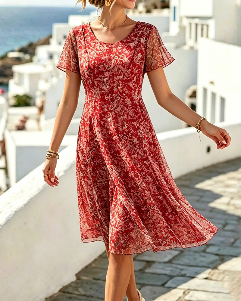 Freschissimo abito floreale A-line per donna, stile primaverile ed estivo, molto versatile.