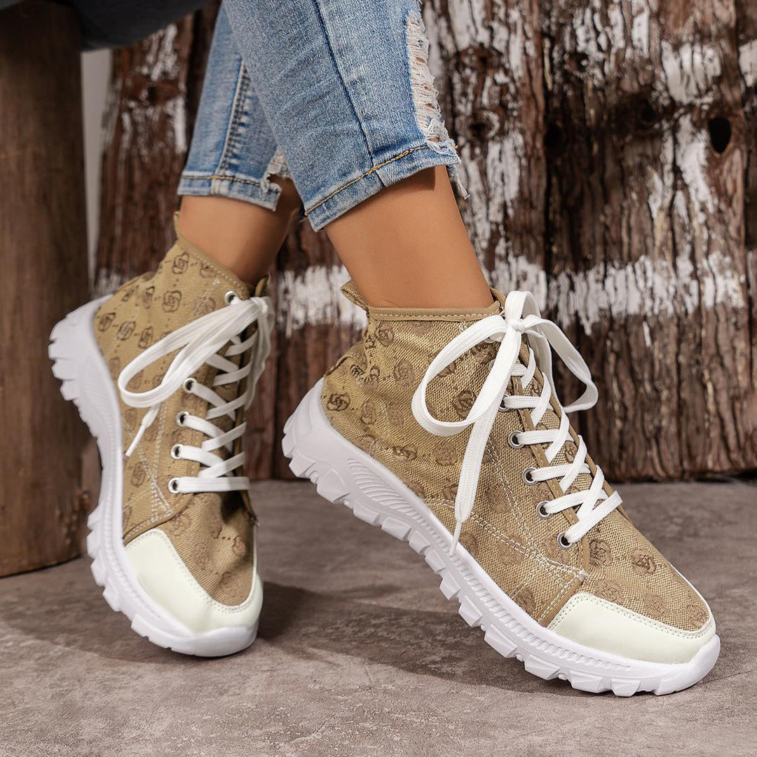 Stivaletti donna casual kaki con lacci e suola spessa, perfetti per uno stile urbano e comodo ogni giorno.