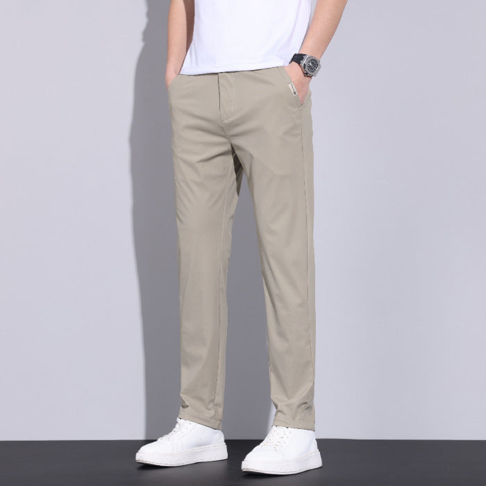 Pantaloni uomo slim elasticizzati, asciugatura rapida, anti-stiro, versatili per streetwear e casual.