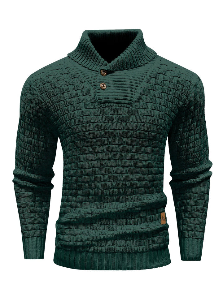 Maglione invernale da uomo, stile casual-elegante con distintivo collo a sciarpa.