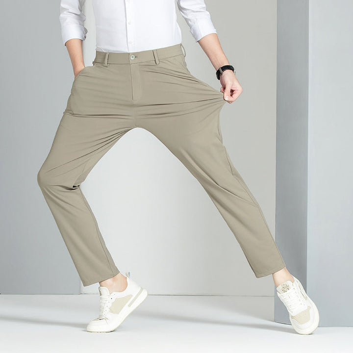 Chinos uomo elasticizzati per primavera/tutte le stagioni, comodi e di moda, ideali per outfit casual e chic.