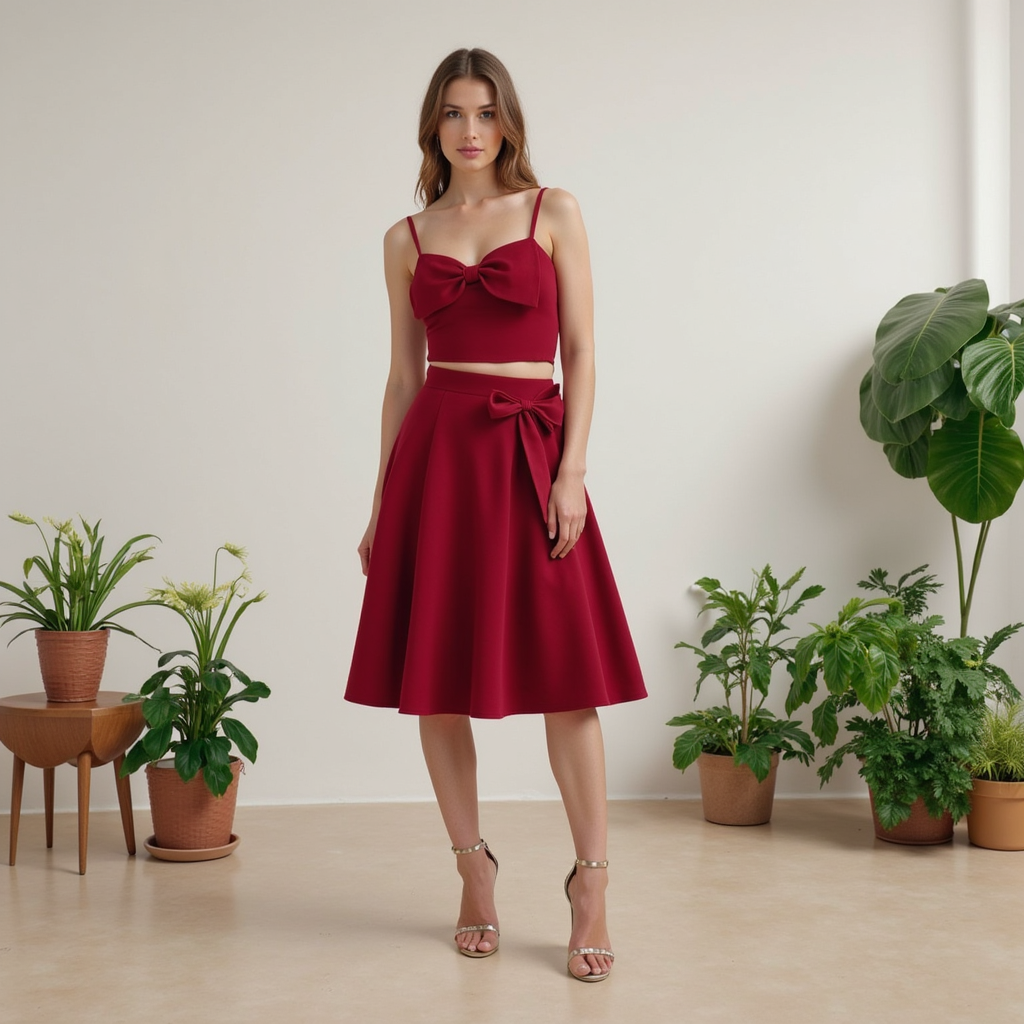 Gonna svasata donna a vita alta, elegante e versatile, con cintura abbinata per un look raffinato. Perfetta per ogni occasione.