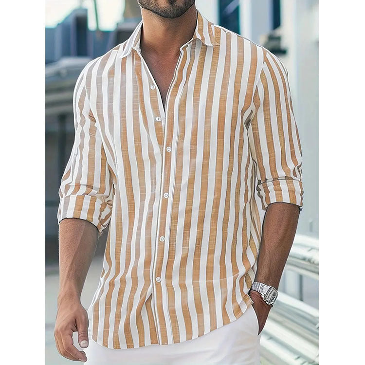 Camicia a righe da uomo slim fit, manica lunga, disponibile in vari colori per moda casual.