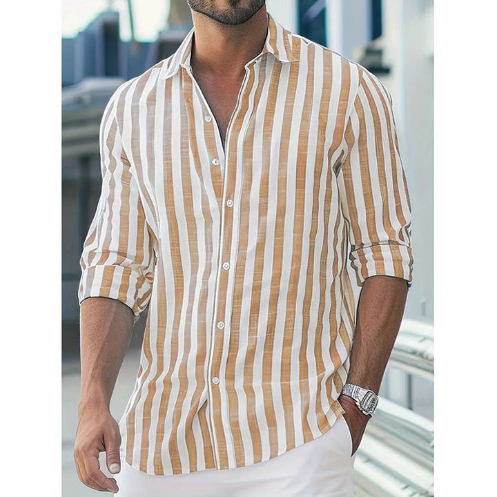 Camicia a righe da uomo slim fit, manica lunga, disponibile in vari colori per moda casual.