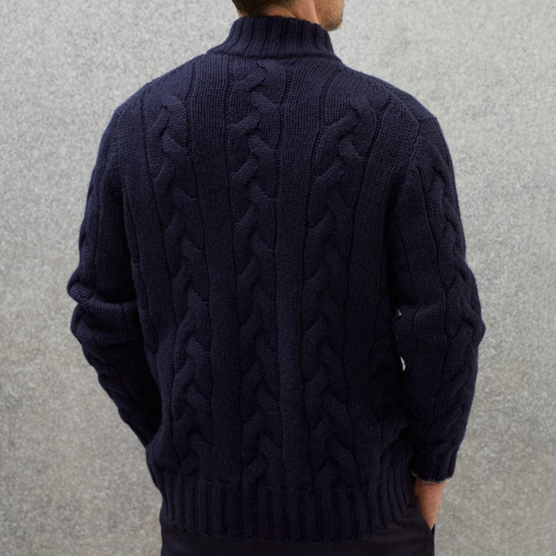 Pullover uomo spesso a collo alto con cerniera, design a trecce per un comfort elegante e moda inverno.