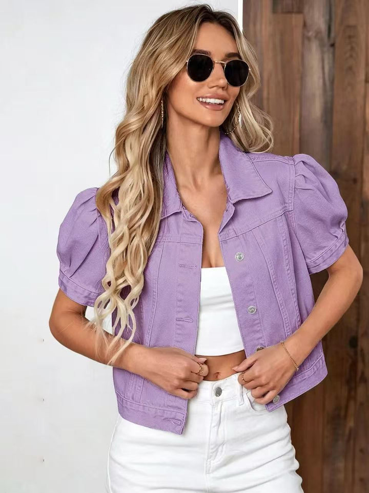 Giacca donna autunnale/primaverile. Maniche a sbuffo, stile retrò per moda femminile casual.