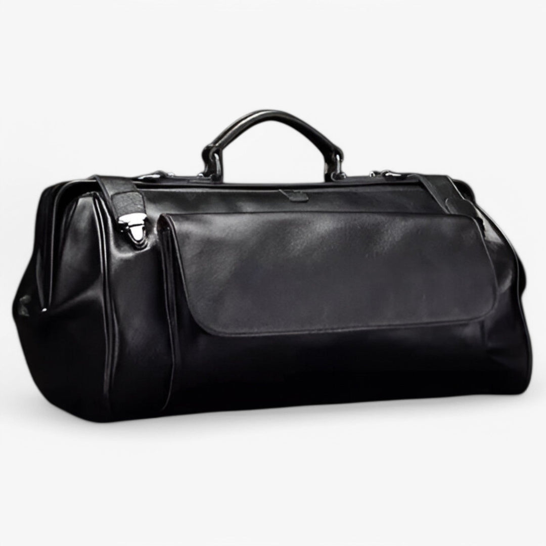 Borsa da viaggio unisex marrone e nera con tracolla, perfetta per viaggi weekend e multiuso.