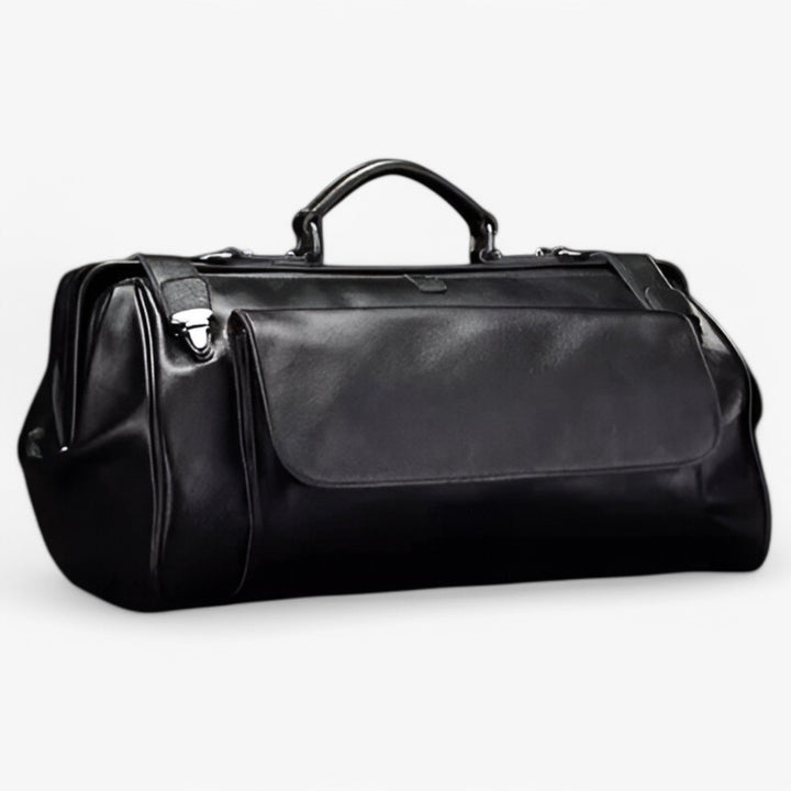 Borsa da viaggio unisex marrone e nera con tracolla, perfetta per viaggi weekend e multiuso.