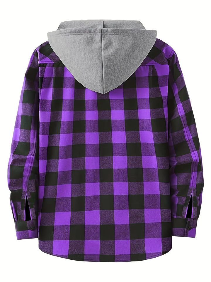 Camicia giacca imbottita uomo, a quadri, con cappuccio, per il massimo calore.