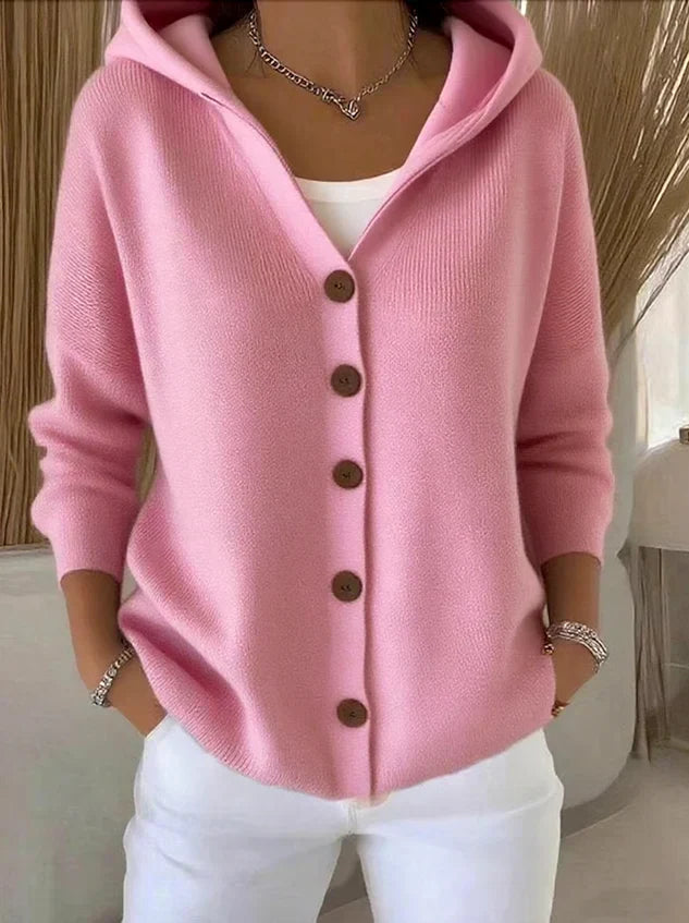 Cardigan con cappuccio da donna elegante e confortevole con bottoni. Perfetto per look casual autunnali e invernali.