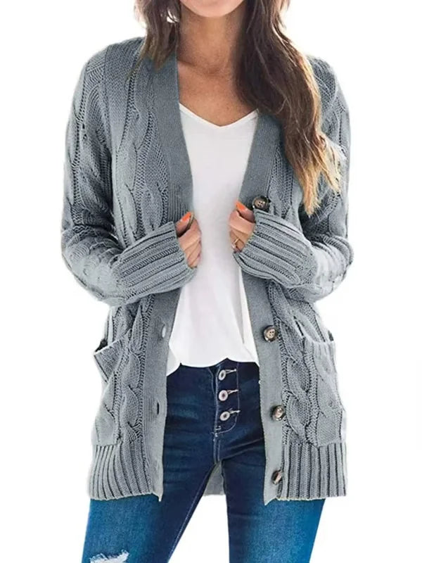 Cardigan da donna con tasche. Capo chiave per abbigliamento casual e confortevole, massima versatilità.