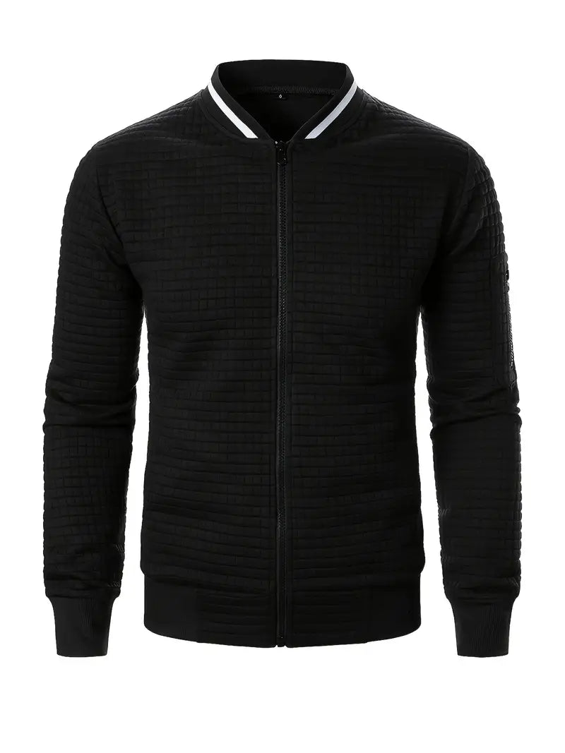 Giacca autunnale casual da uomo, versatile con cerniera e maniche lunghe.