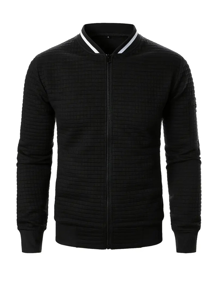 Giacca autunnale casual da uomo, versatile con cerniera e maniche lunghe.