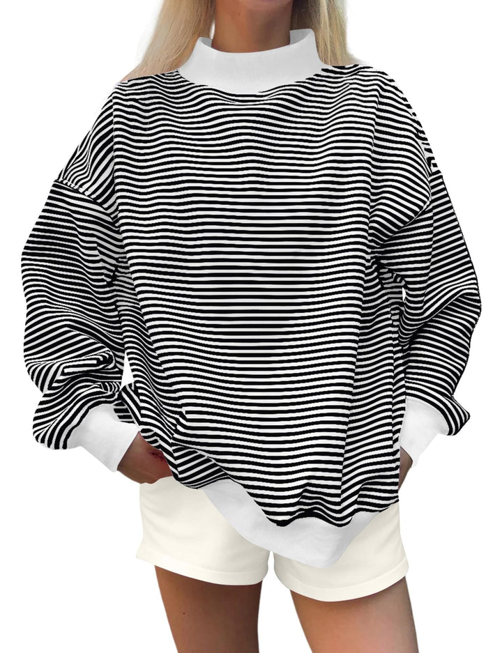 Maglione donna a righe intero, maniche lunghe, morbido abbigliamento casual autunnale, massimo comfort.