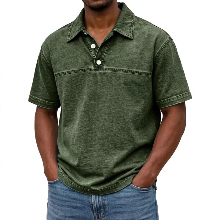 Polo uomo casual gialla senape, vintage, manica corta, abbigliamento estivo comfort.