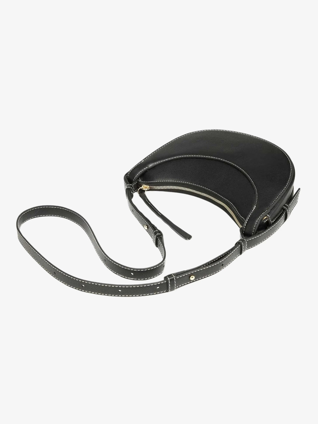 Borsa a tracolla curva donna, con nappina trendy, ideale per outfit quotidiani e serali.