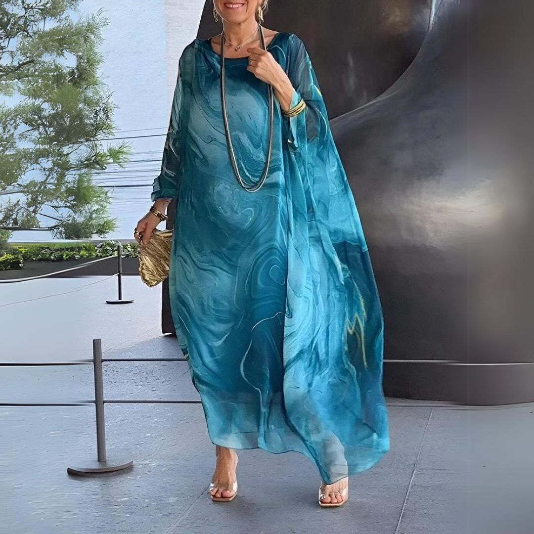 Abito lungo in chiffon, comfort chic per eventi serali, look raffinato e alla moda.
