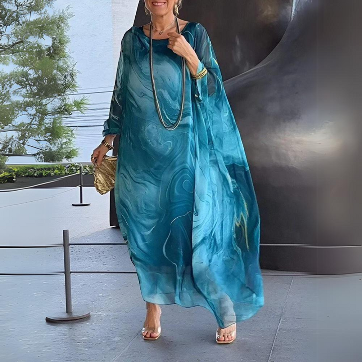 Abito lungo in chiffon, comfort chic per eventi serali, look raffinato e alla moda.