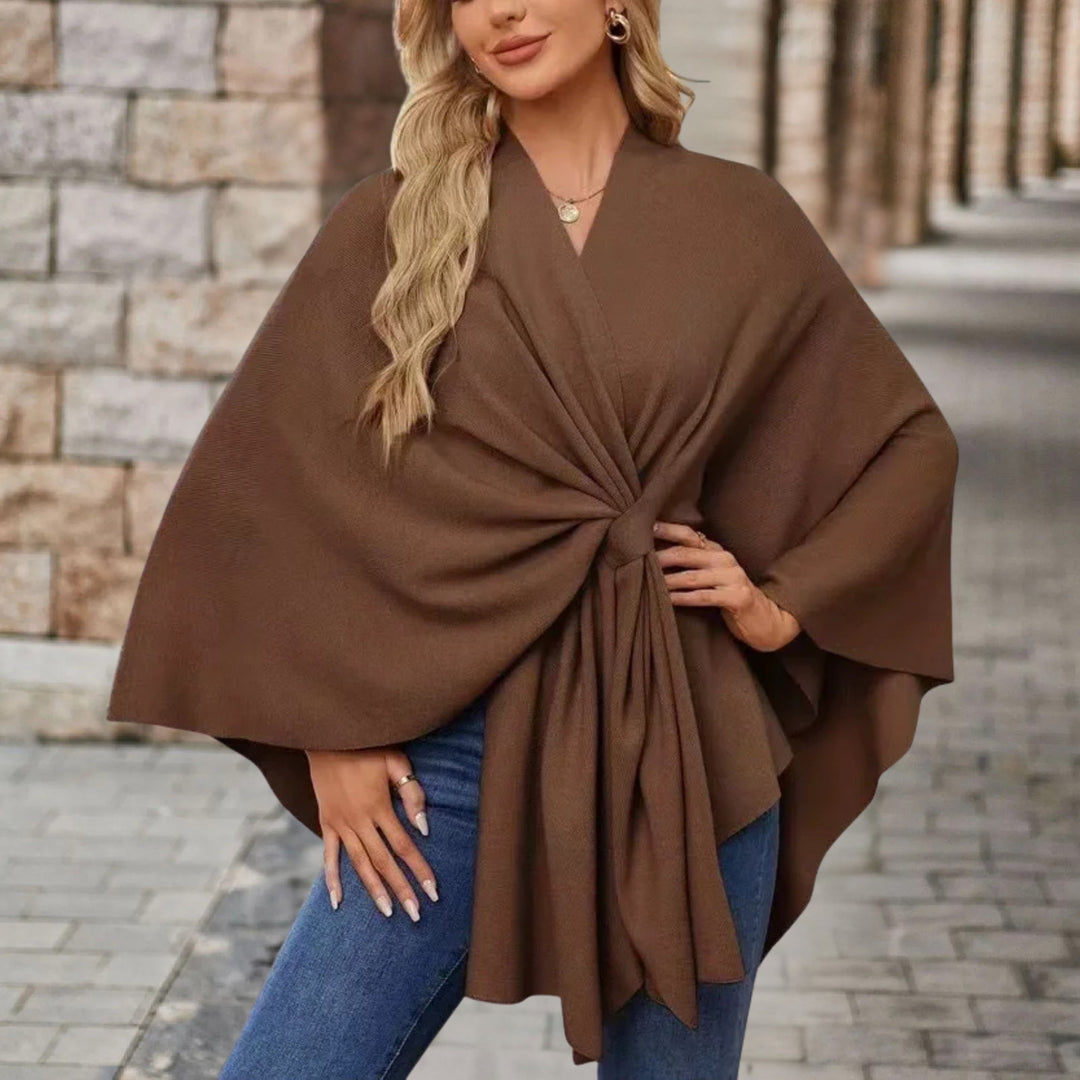 Poncho versatile donna, stile elegante con fiocco. Ideale come scialle chic. Comodo per ogni look.