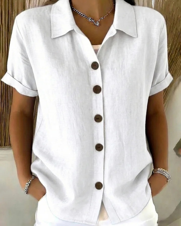 Blusa elegante da donna, ideale per abbigliamento estivo e primavera, con bottoni.