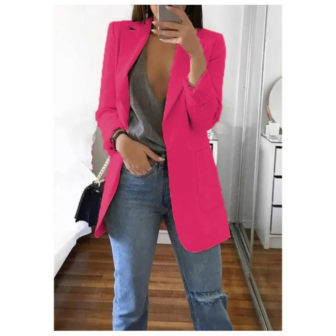 Blazer lungo elegante da donna, versatile per ufficio o tempo libero.