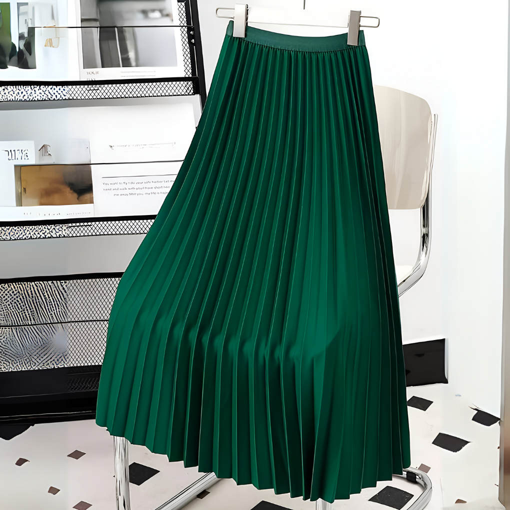 Gonna elegante midi plissettata. Modello svasato a vita alta donna, ideale per un abbigliamento versatile.