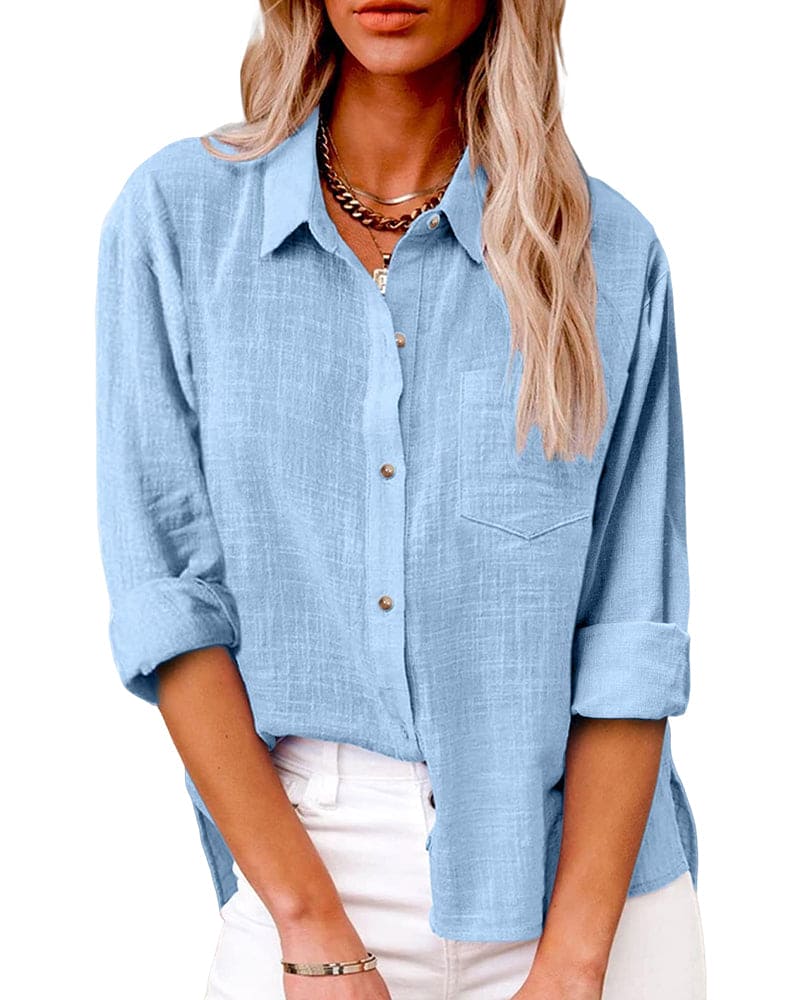 Blusa donna maniche lunghe, comoda e versatile. Ideale per stile casual, outfit ufficio ed eleganza quotidiana.