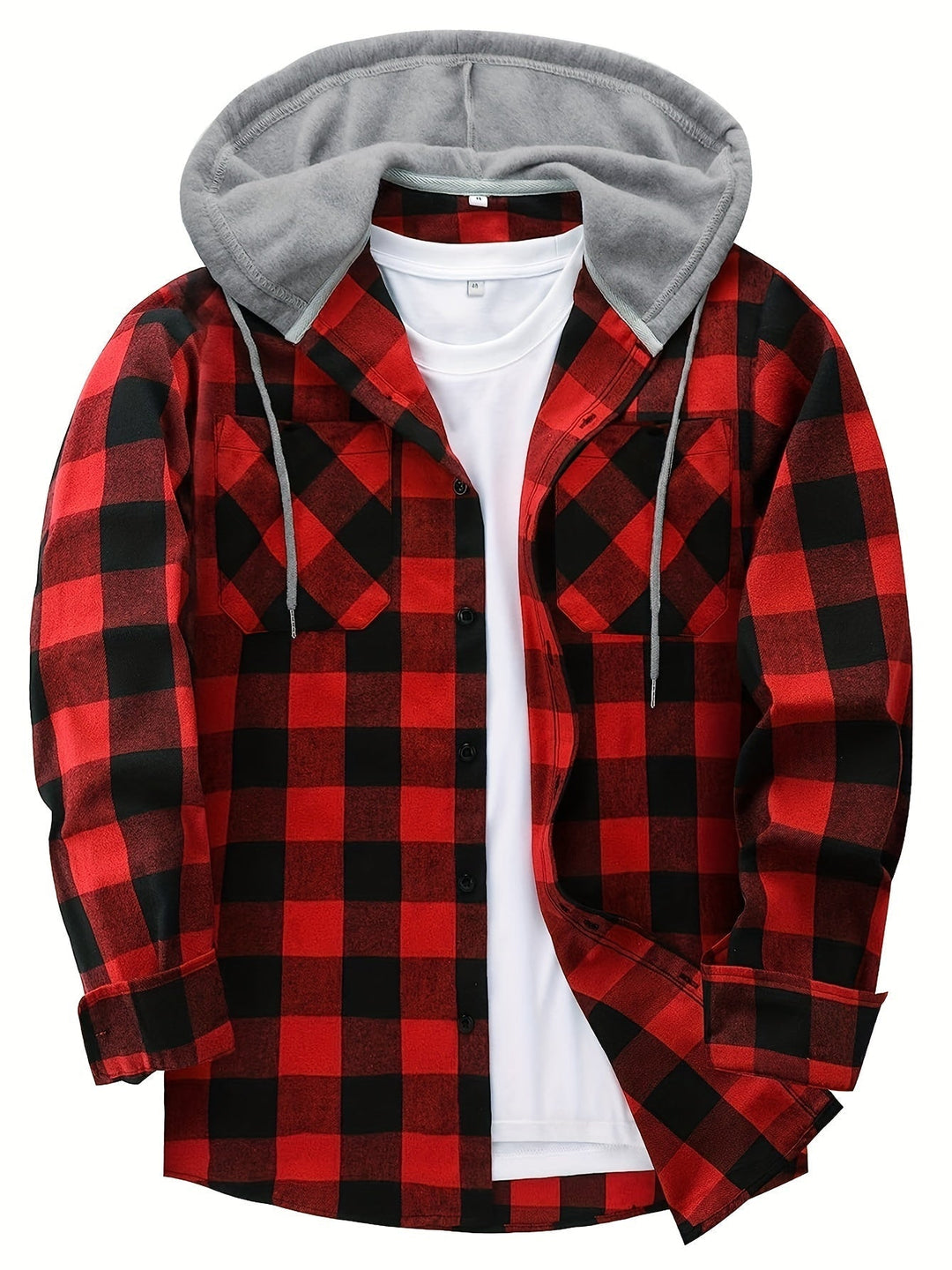 Giacca camicia uomo con cappuccio, fantasia a quadri verdi, per un look unico.