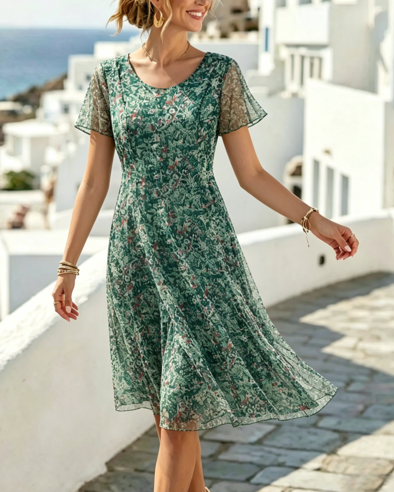 Abito donna floreale A-line in cotone leggero, perfetto per l'estate.