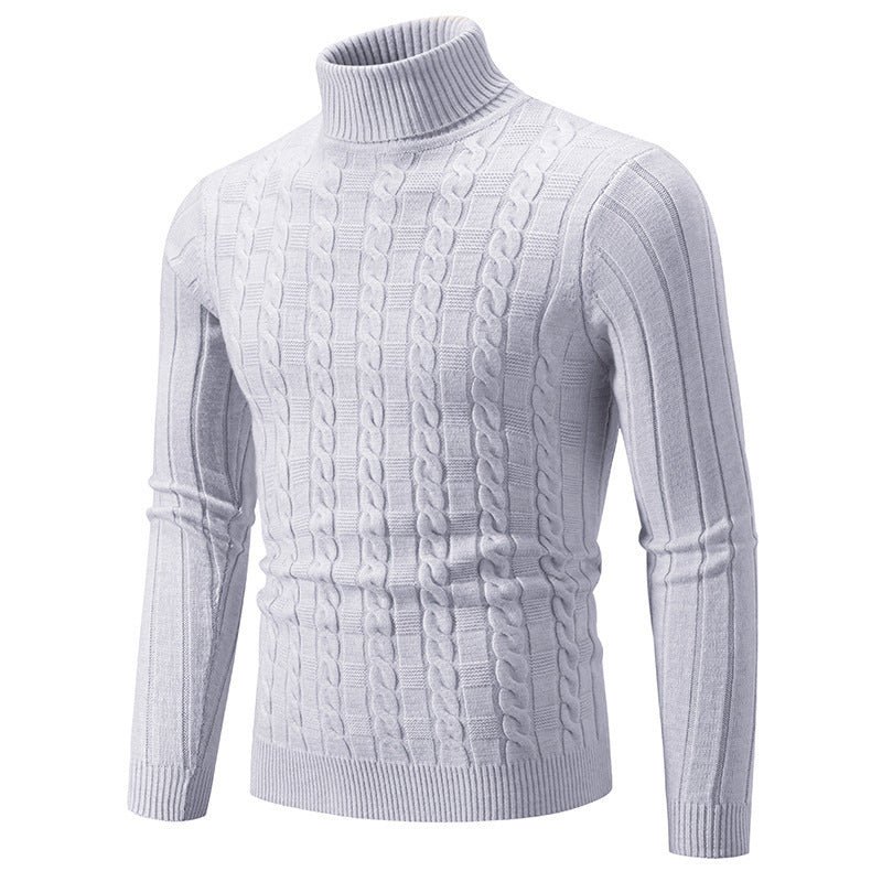 Maglione dolcevita uomo slim fit nero con classico motivo a treccia. Essenziale per outfit maschili autunno/inverno.