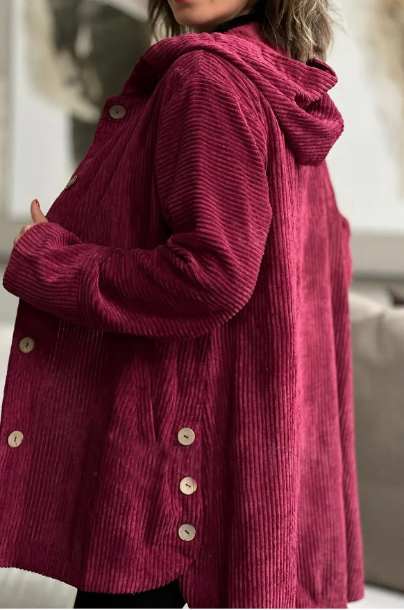 Giacca con cappuccio elegante donna, abbottonata, per uno stile casual chic tutto l'anno.