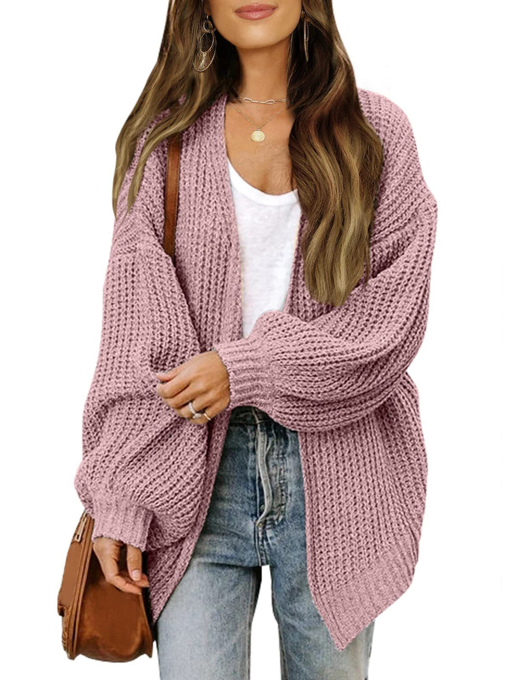 Cardigan donna oversize per tutti i giorni, caldo, avvolgente. Maniche a lanterna, comfort e stile.