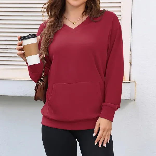 Maglione donna a manica lunga, pullover casual con tasca frontale, texture morbida per massimo comfort.