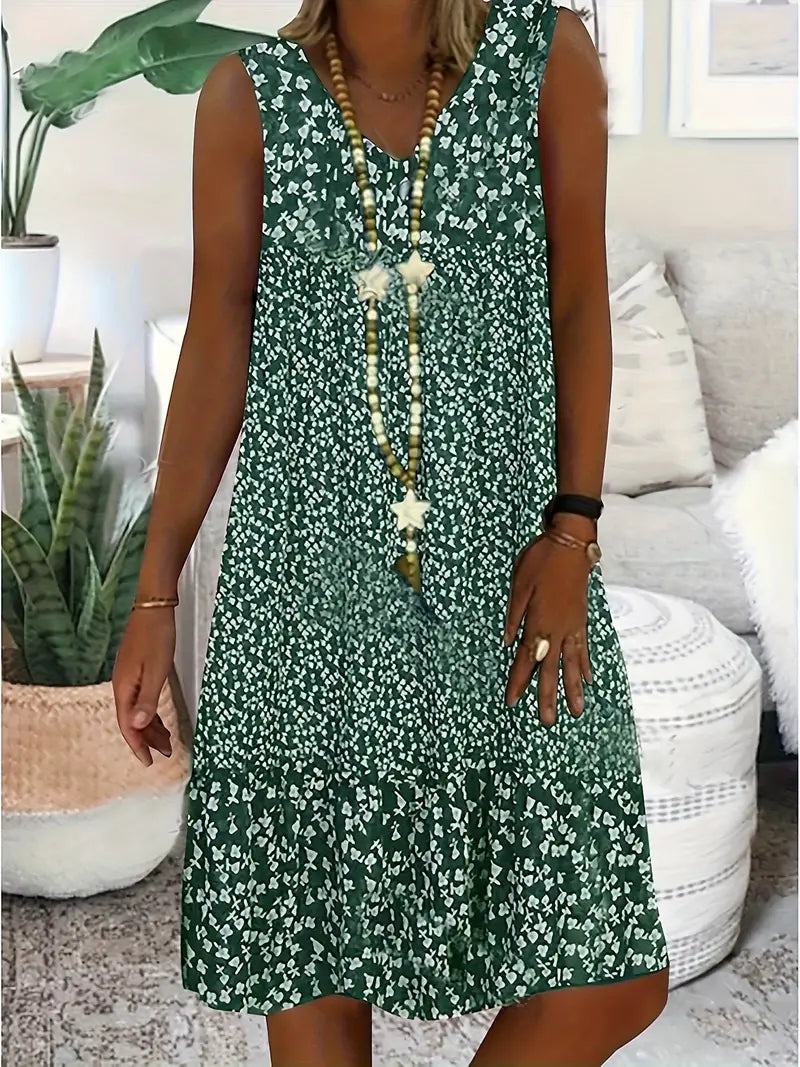 Elegante abito estivo floreale con scollo a V per donna, un vestito midi fresco per ogni occasione.