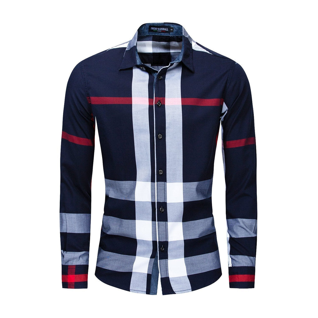 Camicia uomo scozzese color block a maniche lunghe, un capo di moda maschile per un look distintivo e comodo.