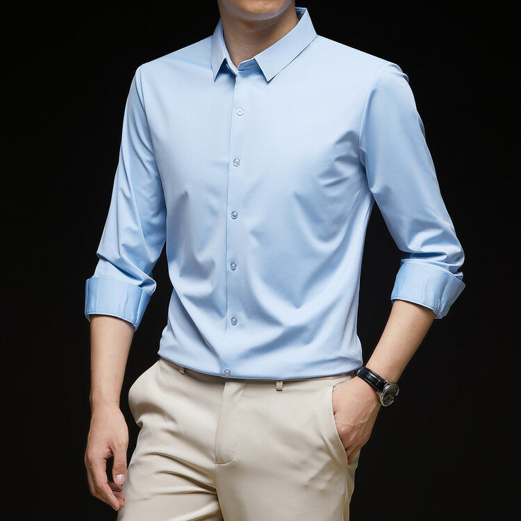 Stile elegante e casual: camicia uomo slim fit a maniche lunghe con bottoni per l'autunno.