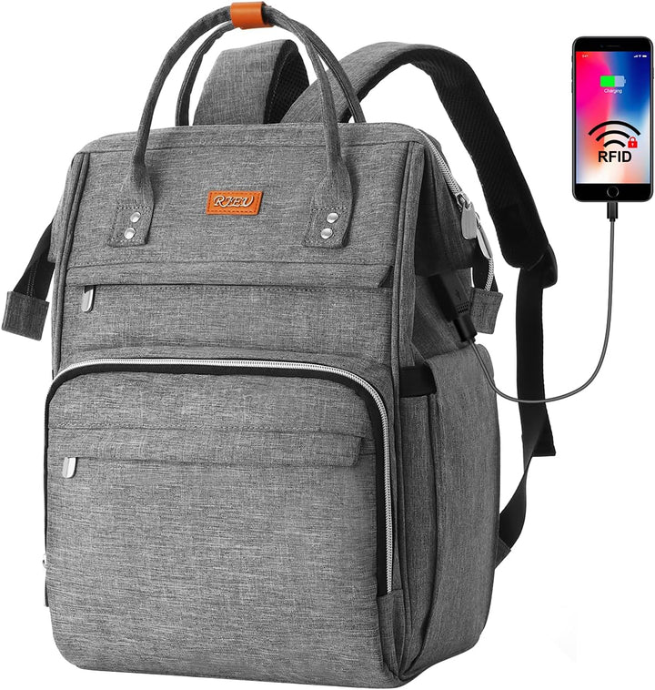 Elegante zaino donna grigio per laptop 15.6", ideale studio, ufficio, viaggio. Spallacci regolabili.