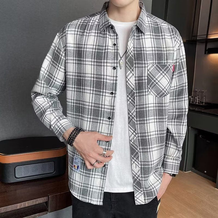 Camicia slim fit uomo scozzese a quadri, maniche lunghe, per vestibilità aderente e stile.